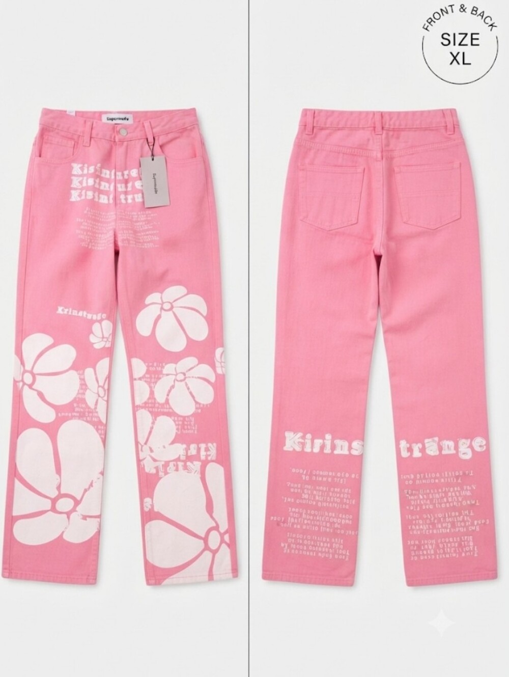 Kirinstrange Pink Graphic Wide Leg Jeans Nwt Kids Xl Fits Women's Small — image 4 of 8